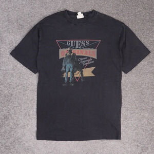 VTG 90s Y2K GUESS Cowboy USA Small (Fits Large) Black Short Sleeve T-Shirt